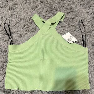 Mint Green Sleeveless Ribbed Crop Tank Top